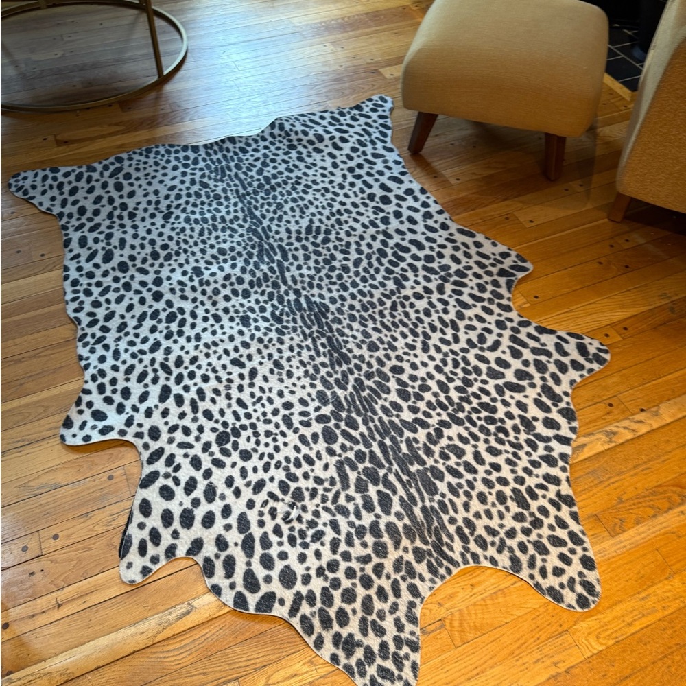 Leopard Print Area Rug - Black white and gray cover and mat, original price $395
